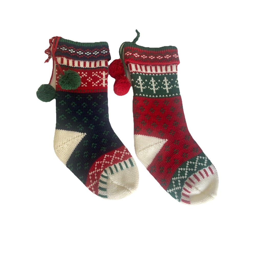 Target Wondershop Fair Isle Knit Snowflake Christmas Stocking Pom Poms